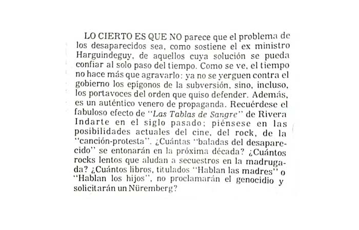 Fragmento de la editorial del diario La Nueva Provincia del 6 de abril de 1981, publicado en la página 2.